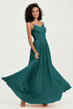 Spaghetti Straps Chiffon Bridesmaid Dresses Ruched Pleated Formal Evening Dress Gowns