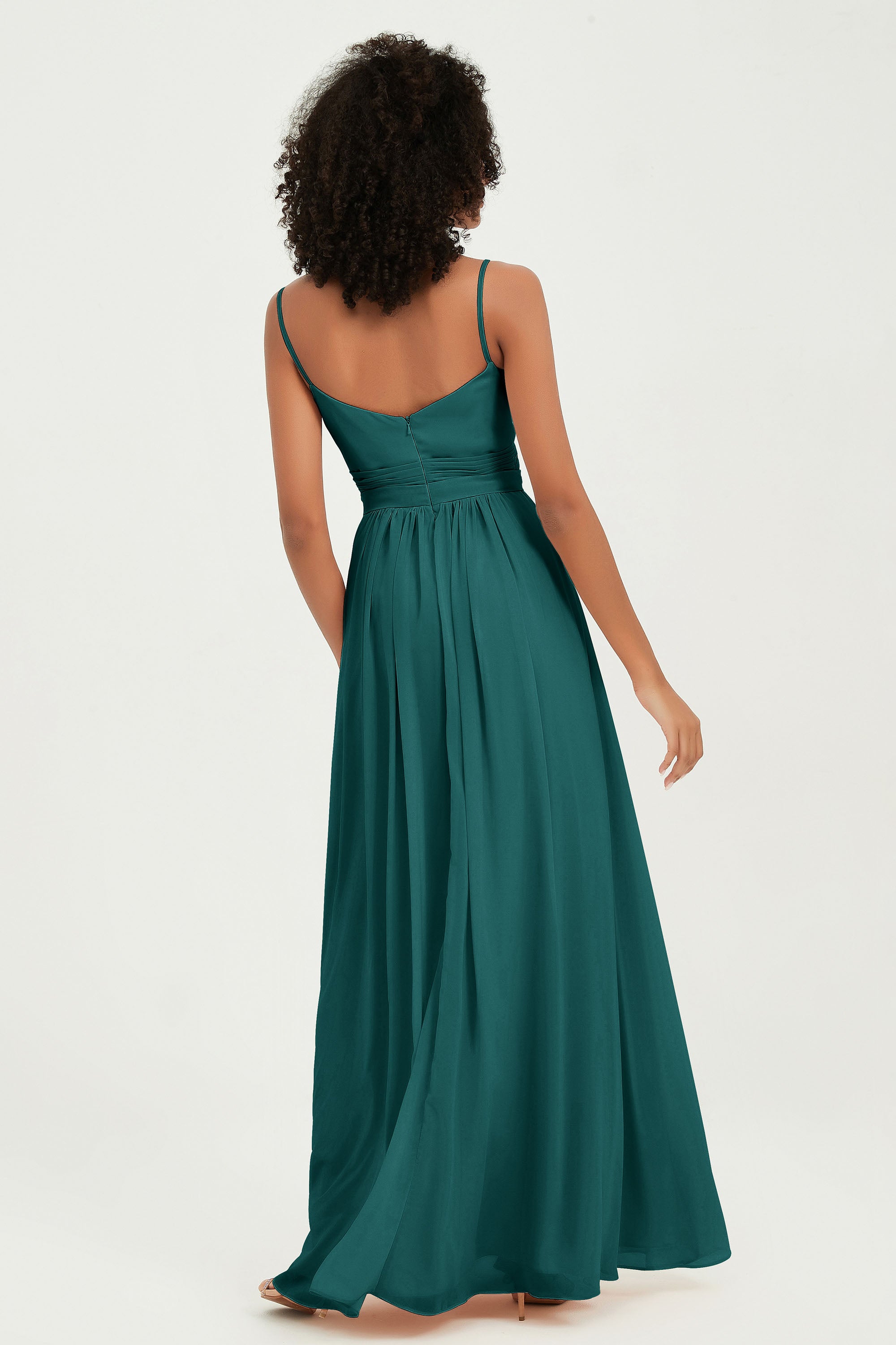 Spaghetti Straps Chiffon Bridesmaid Dresses Ruched Pleated Formal Evening Dress Gowns