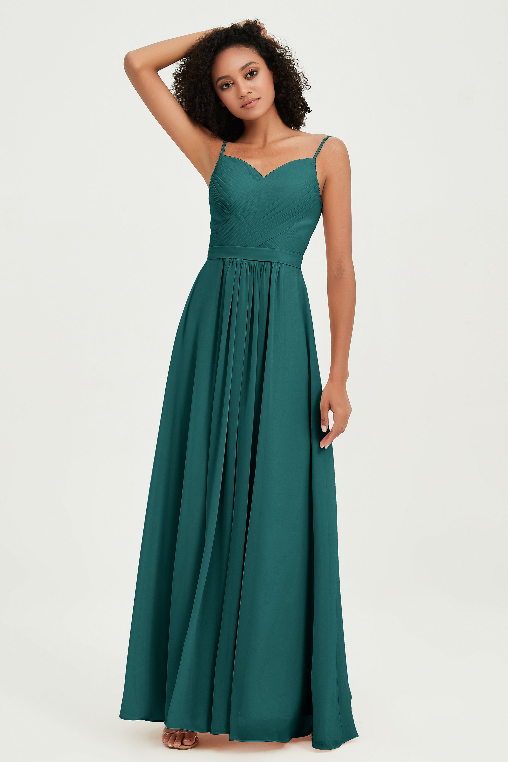 Spaghetti Straps Chiffon Bridesmaid Dresses Ruched Pleated Formal Evening Dress Gowns