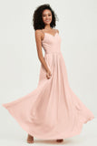 Spaghetti Straps Chiffon Bridesmaid Dresses Ruched Pleated Formal Evening Dress Gowns