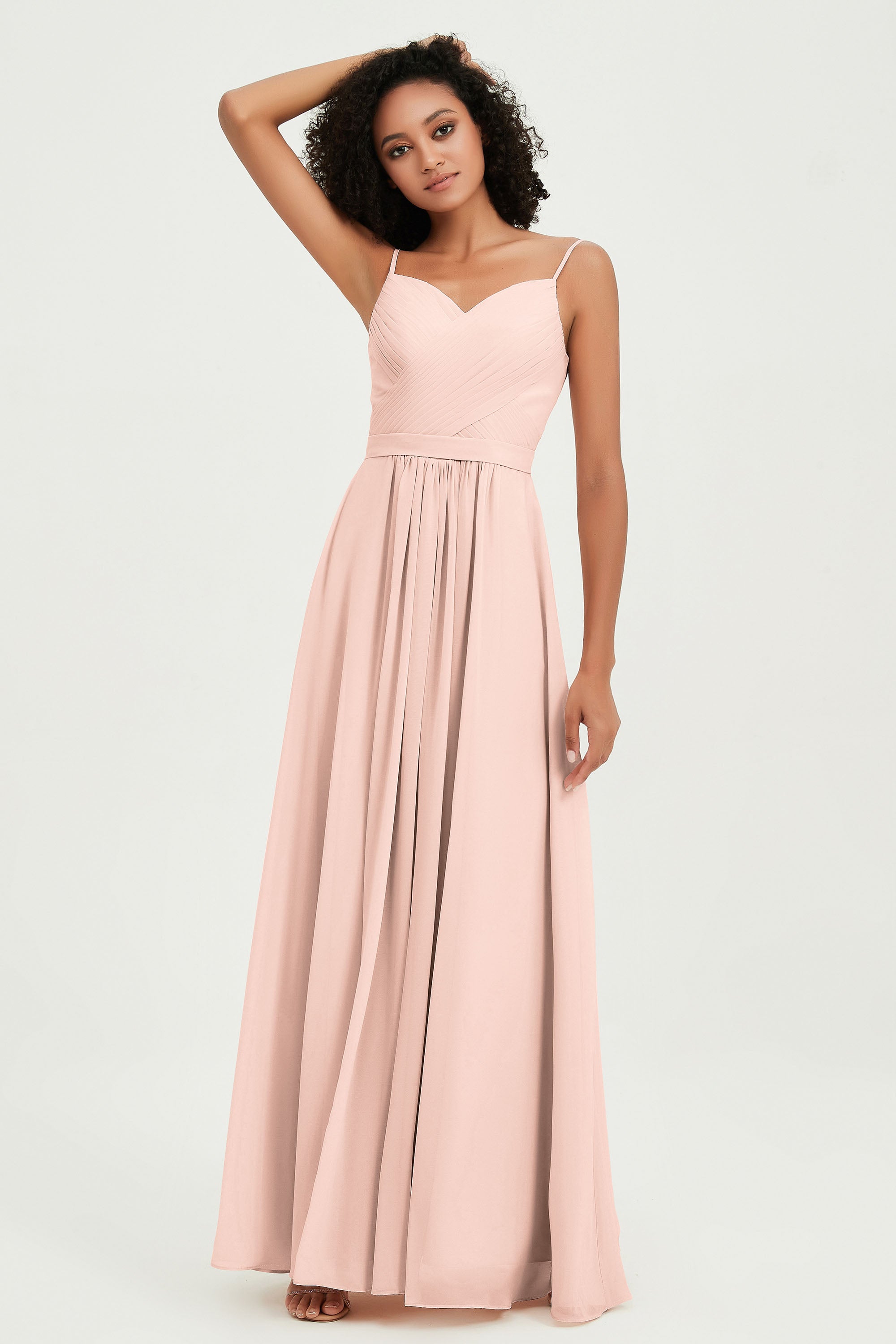 Spaghetti Straps Chiffon Bridesmaid Dresses Ruched Pleated Formal Evening Dress Gowns