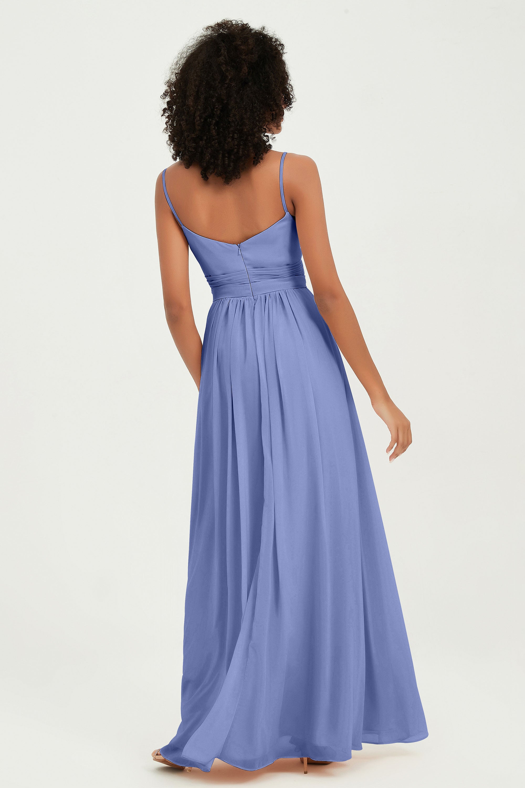 Spaghetti Straps Chiffon Bridesmaid Dresses Ruched Pleated Formal Evening Dress Gowns