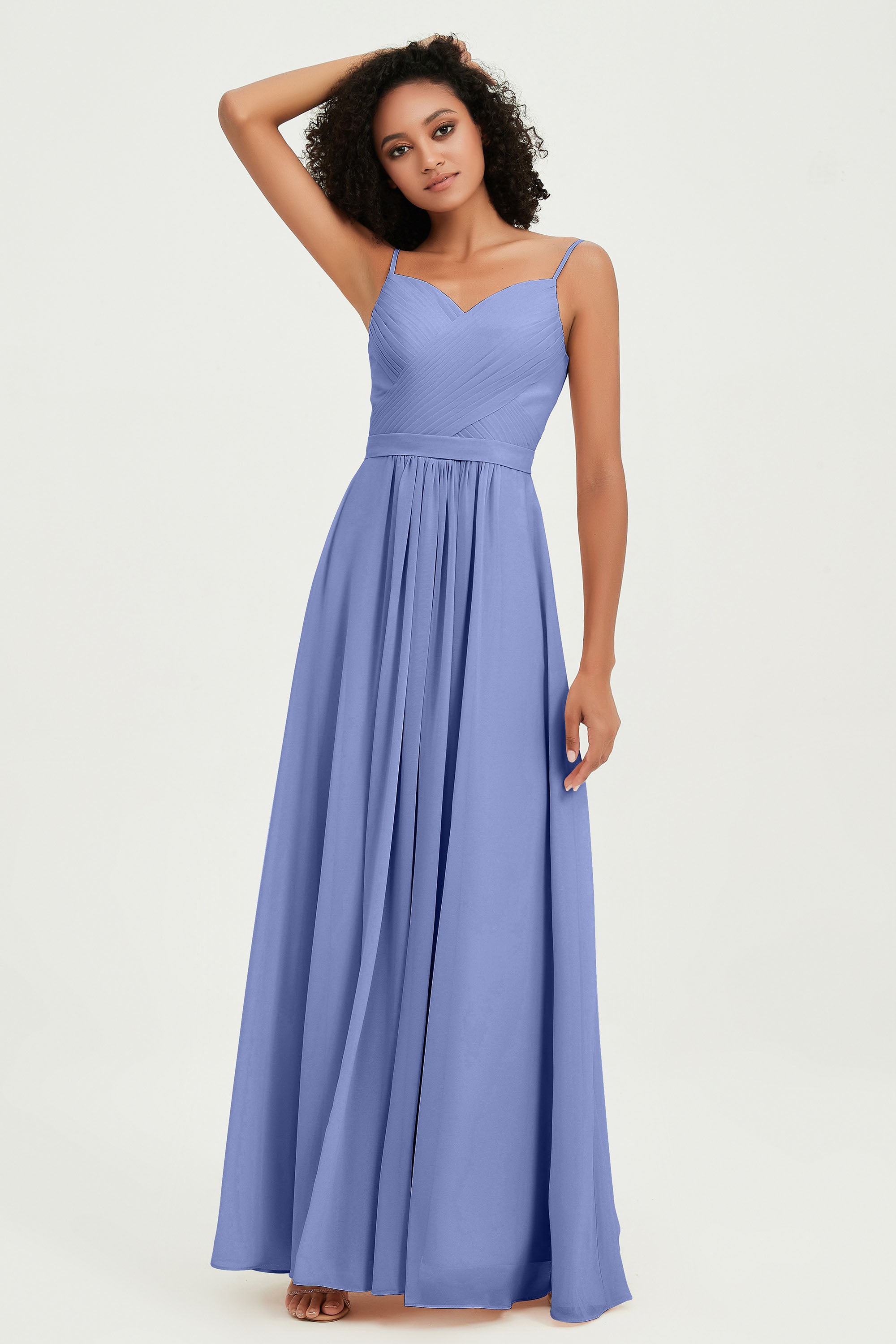 Spaghetti Straps Chiffon Bridesmaid Dresses Ruched Pleated Formal Evening Dress Gowns