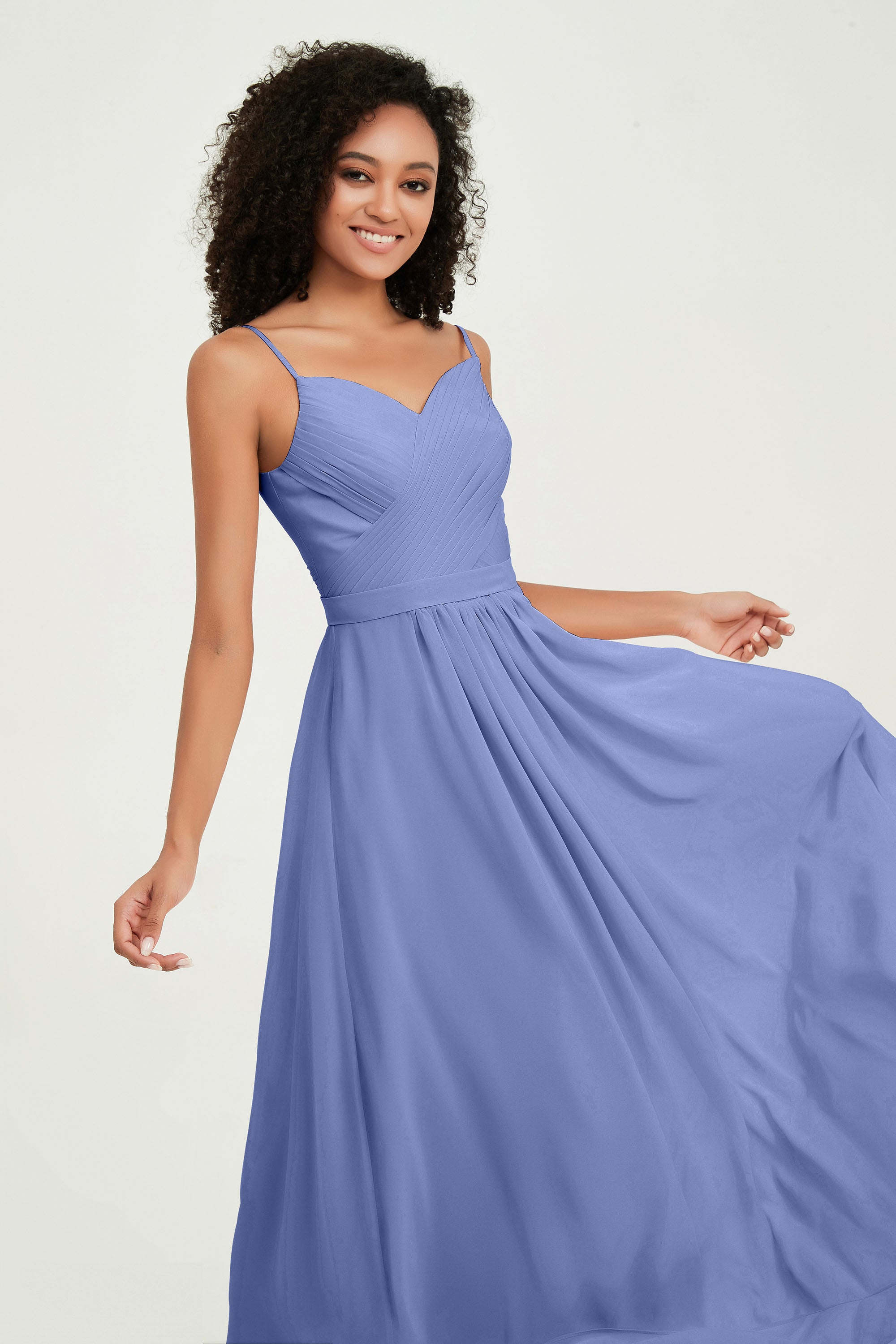 Spaghetti Straps Chiffon Bridesmaid Dresses Ruched Pleated Formal Evening Dress Gowns