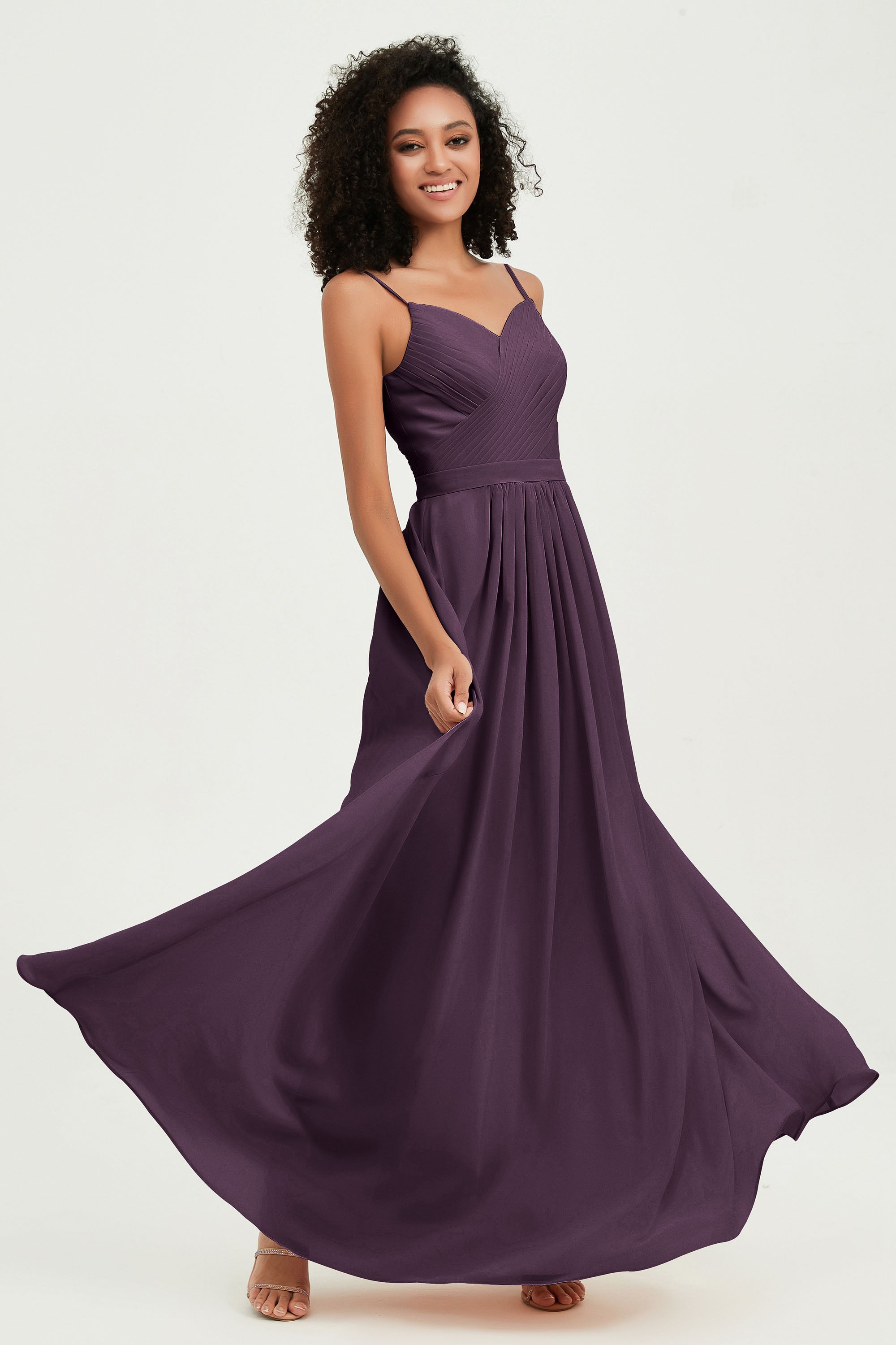 Spaghetti Straps Chiffon Bridesmaid Dresses Ruched Pleated Formal Evening Dress Gowns