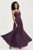Spaghetti Straps Chiffon Bridesmaid Dresses Ruched Pleated Formal Evening Dress Gowns