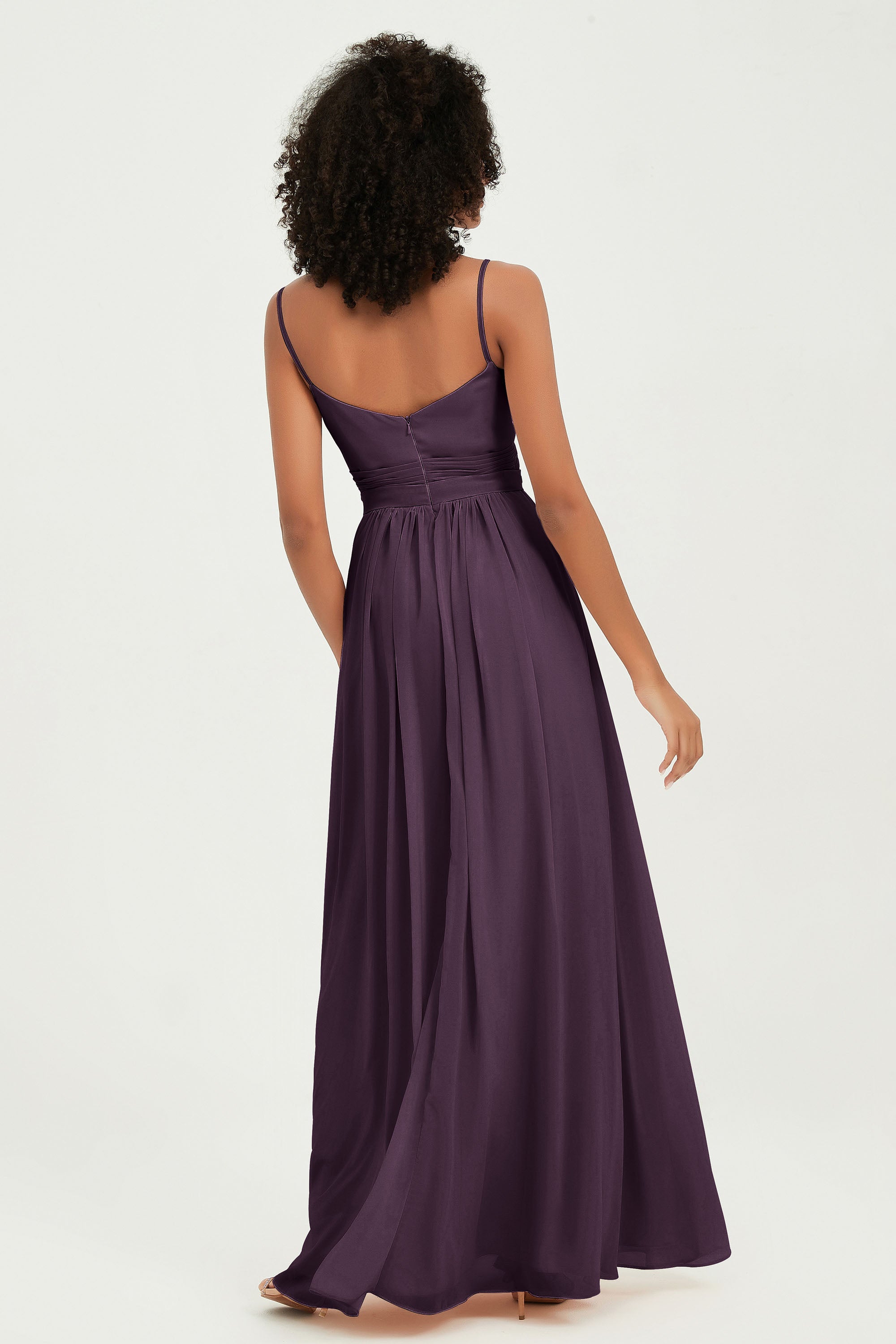 Spaghetti Straps Chiffon Bridesmaid Dresses Ruched Pleated Formal Evening Dress Gowns