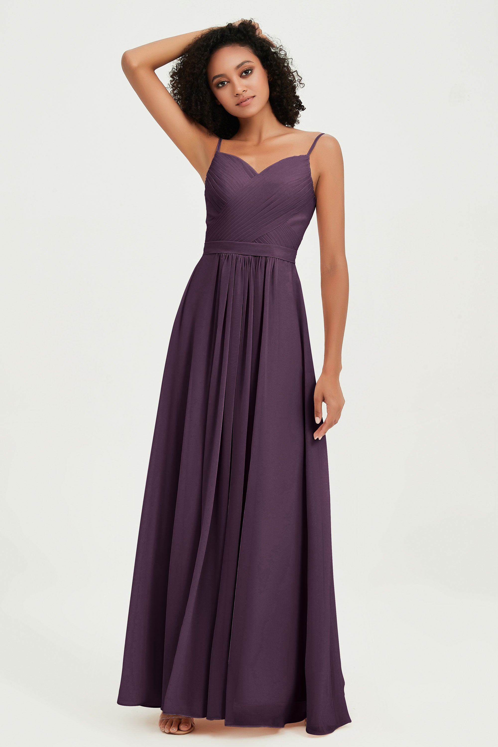Spaghetti Straps Chiffon Bridesmaid Dresses Ruched Pleated Formal Evening Dress Gowns