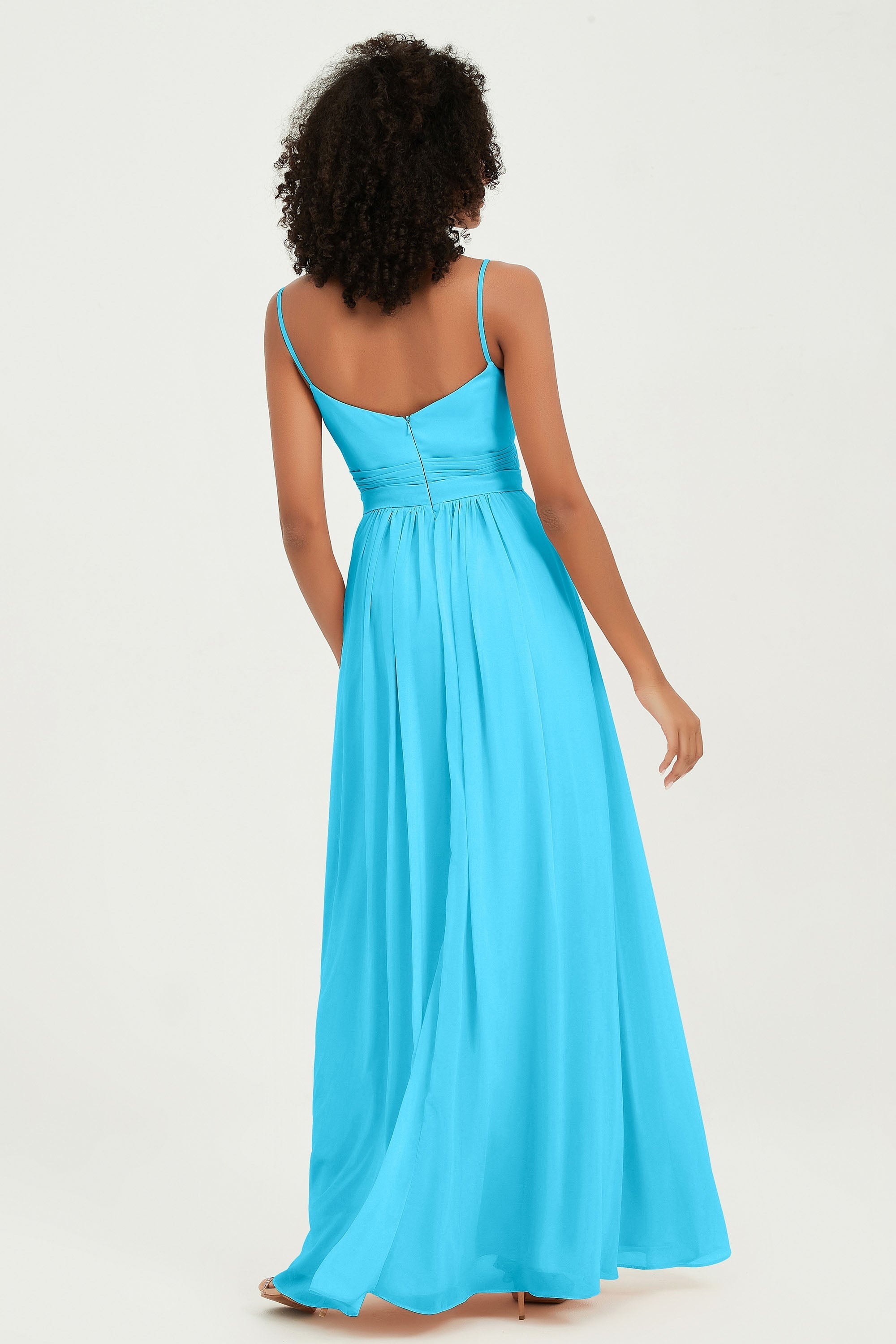 Spaghetti Straps Chiffon Bridesmaid Dresses Ruched Pleated Formal Evening Dress Gowns