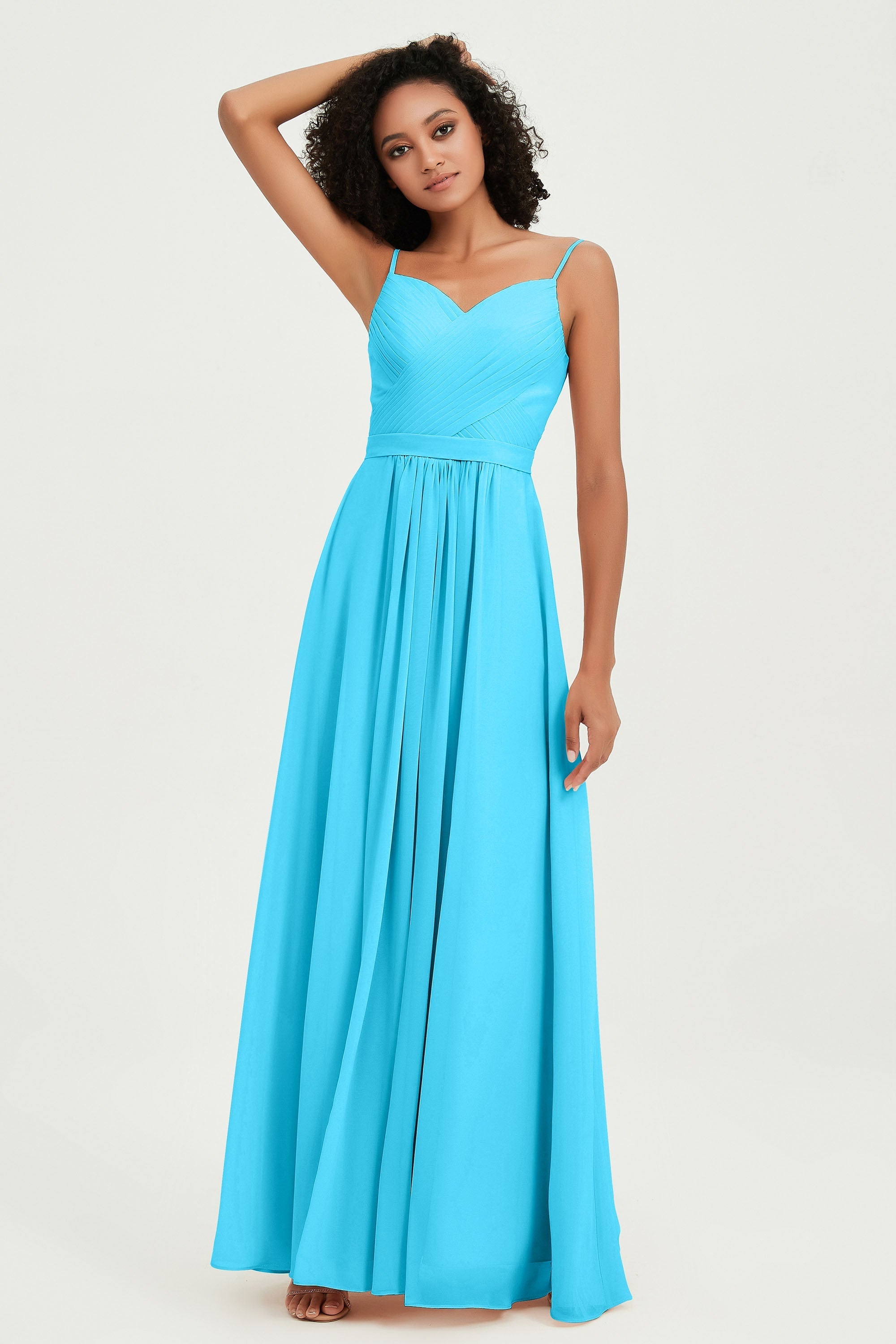Spaghetti Straps Chiffon Bridesmaid Dresses Ruched Pleated Formal Evening Dress Gowns