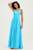 Spaghetti Straps Chiffon Bridesmaid Dresses Ruched Pleated Formal Evening Dress Gowns