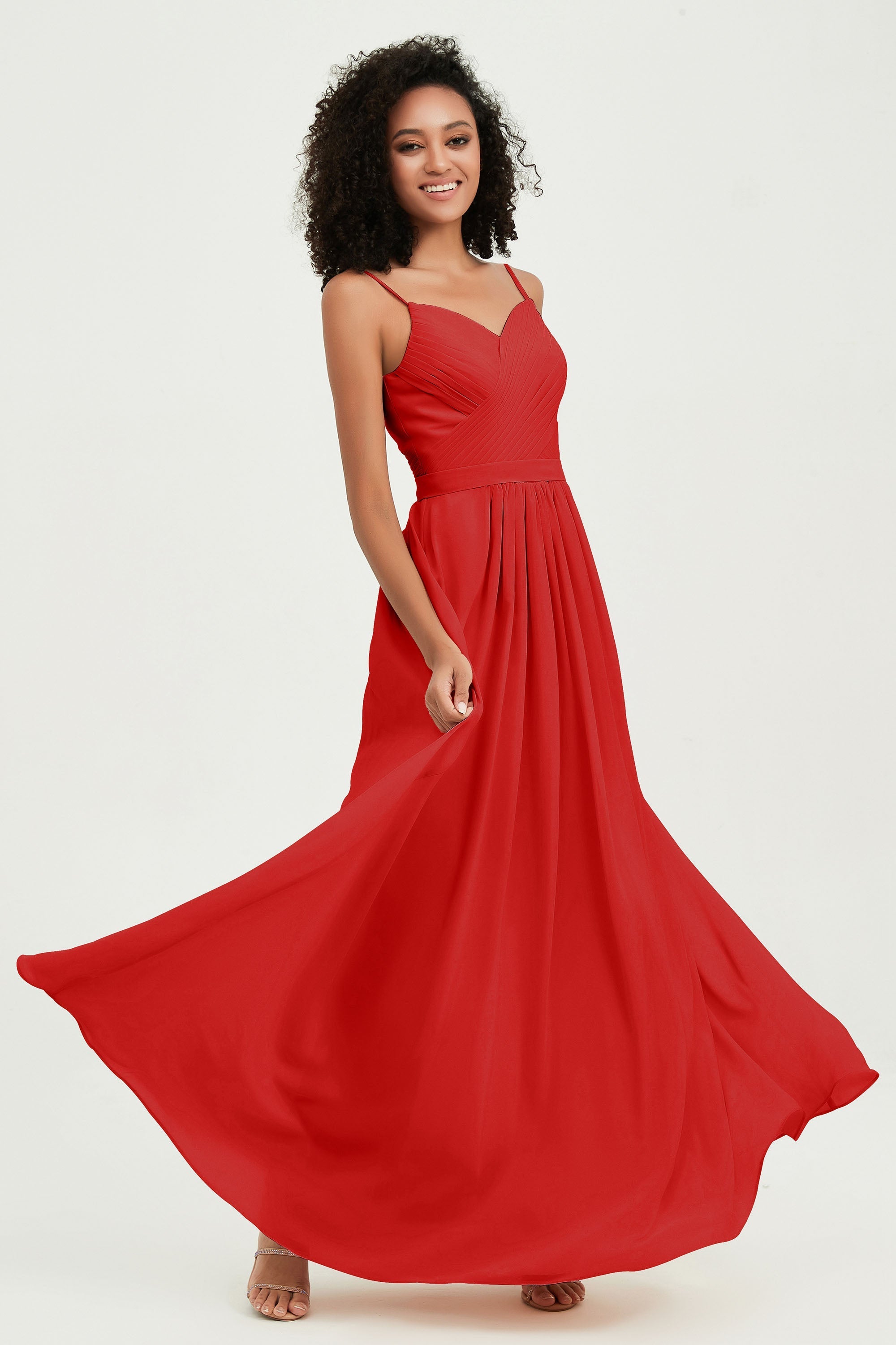 Spaghetti Straps Chiffon Bridesmaid Dresses Ruched Pleated Formal Evening Dress Gowns