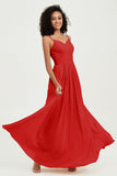 Spaghetti Straps Chiffon Bridesmaid Dresses Ruched Pleated Formal Evening Dress Gowns