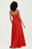 Spaghetti Straps Chiffon Bridesmaid Dresses Ruched Pleated Formal Evening Dress Gowns