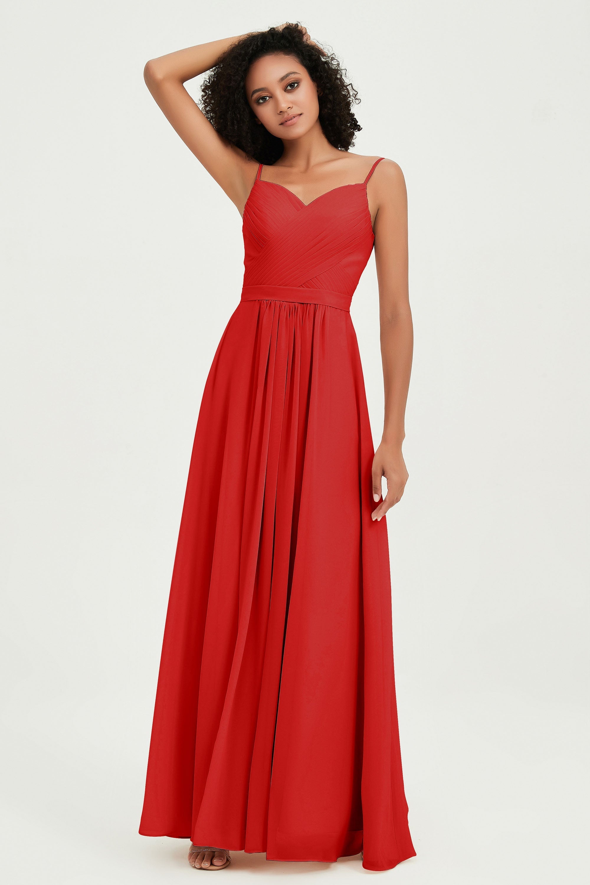 Spaghetti Straps Chiffon Bridesmaid Dresses Ruched Pleated Formal Evening Dress Gowns