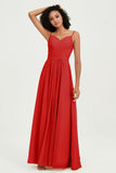 Spaghetti Straps Chiffon Bridesmaid Dresses Ruched Pleated Formal Evening Dress Gowns