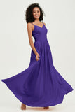 Spaghetti Straps Chiffon Bridesmaid Dresses Ruched Pleated Formal Evening Dress Gowns