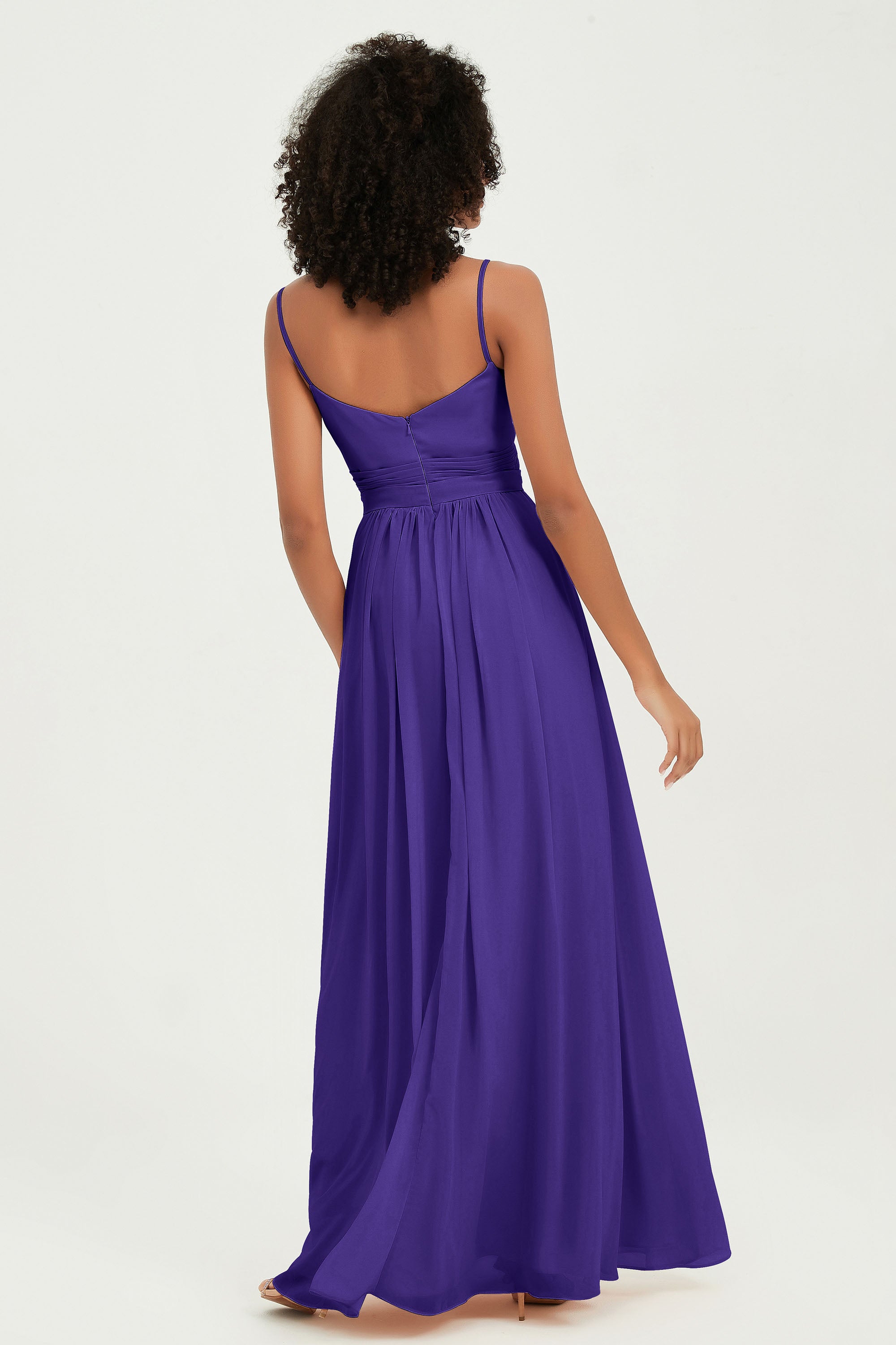 Spaghetti Straps Chiffon Bridesmaid Dresses Ruched Pleated Formal Evening Dress Gowns