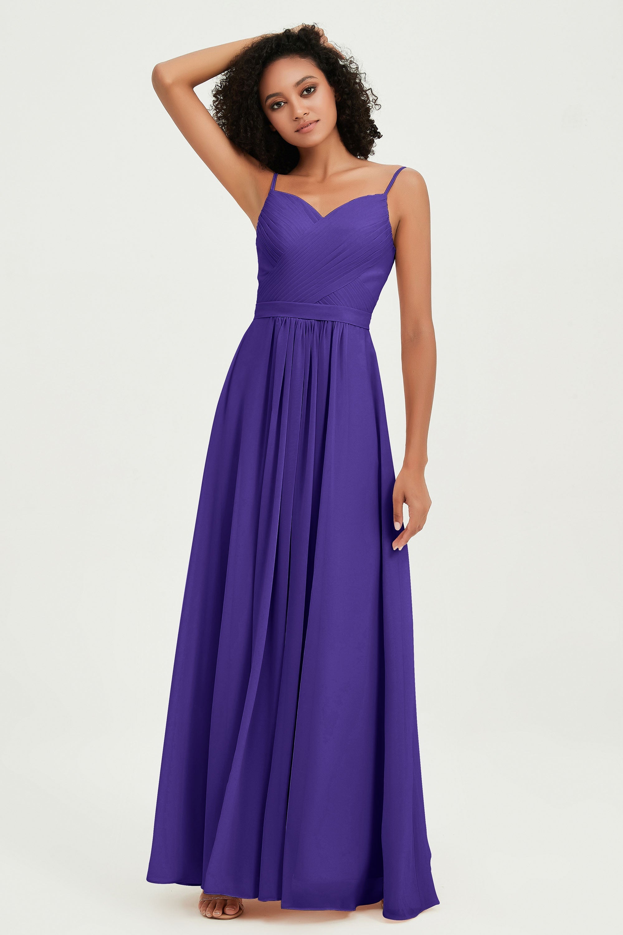 Spaghetti Straps Chiffon Bridesmaid Dresses Ruched Pleated Formal Evening Dress Gowns