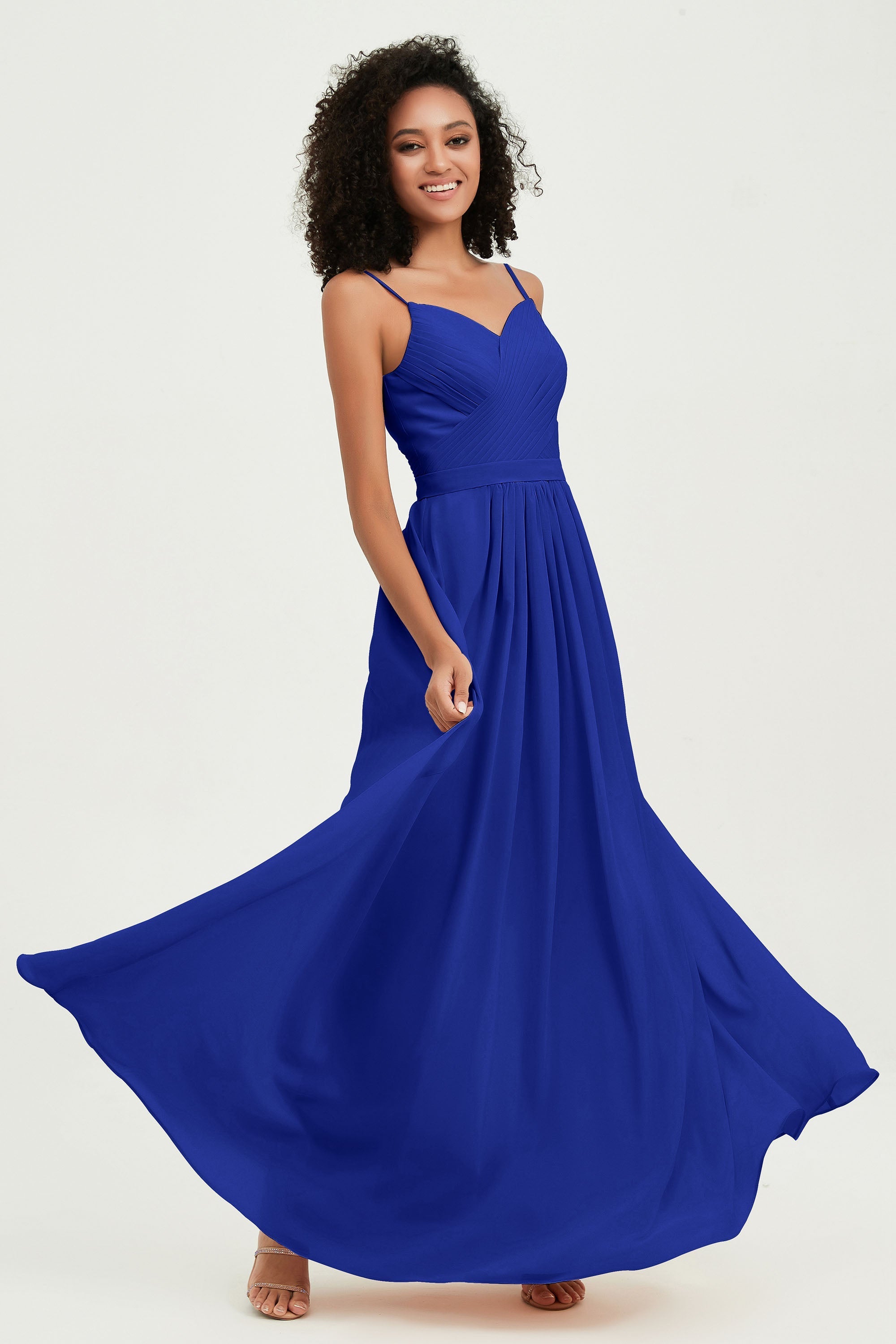 Spaghetti Straps Chiffon Bridesmaid Dresses Ruched Pleated Formal Evening Dress Gowns