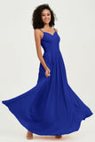 Spaghetti Straps Chiffon Bridesmaid Dresses Ruched Pleated Formal Evening Dress Gowns