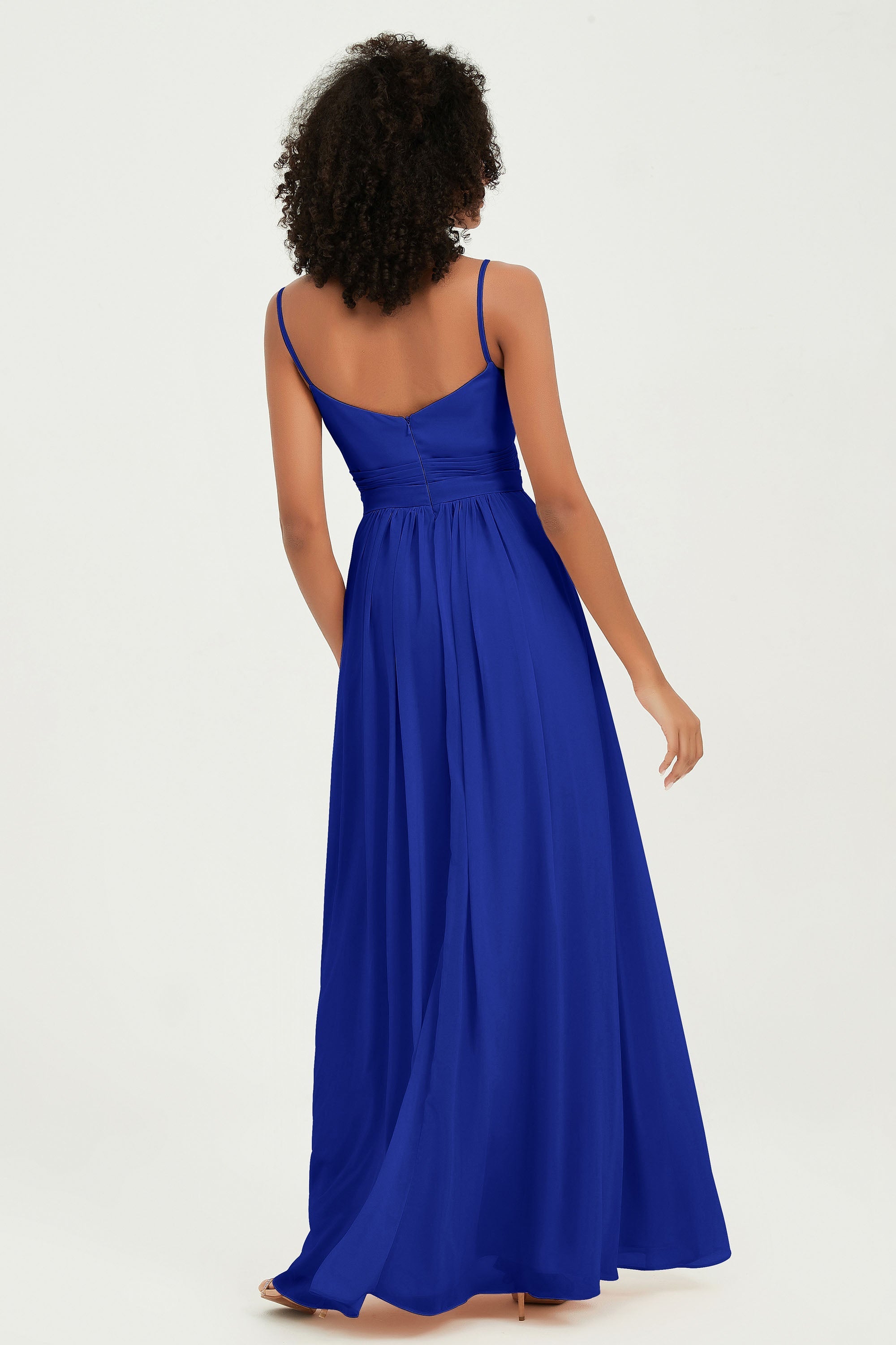 Spaghetti Straps Chiffon Bridesmaid Dresses Ruched Pleated Formal Evening Dress Gowns