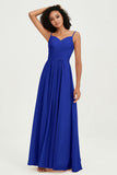 Spaghetti Straps Chiffon Bridesmaid Dresses Ruched Pleated Formal Evening Dress Gowns