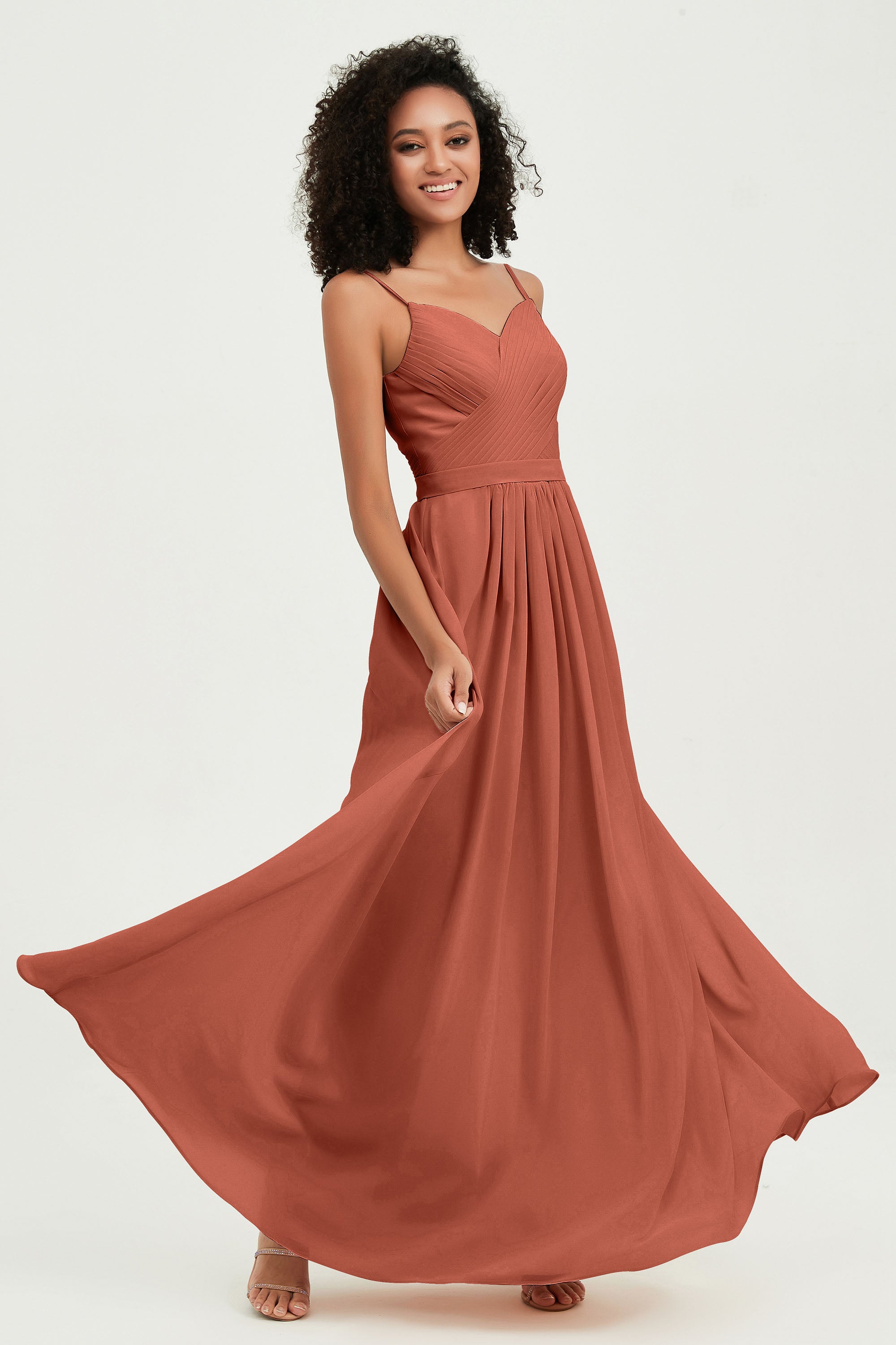 Spaghetti Straps Chiffon Bridesmaid Dresses Ruched Pleated Formal Evening Dress Gowns