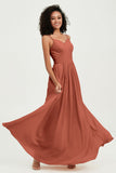 Spaghetti Straps Chiffon Bridesmaid Dresses Ruched Pleated Formal Evening Dress Gowns