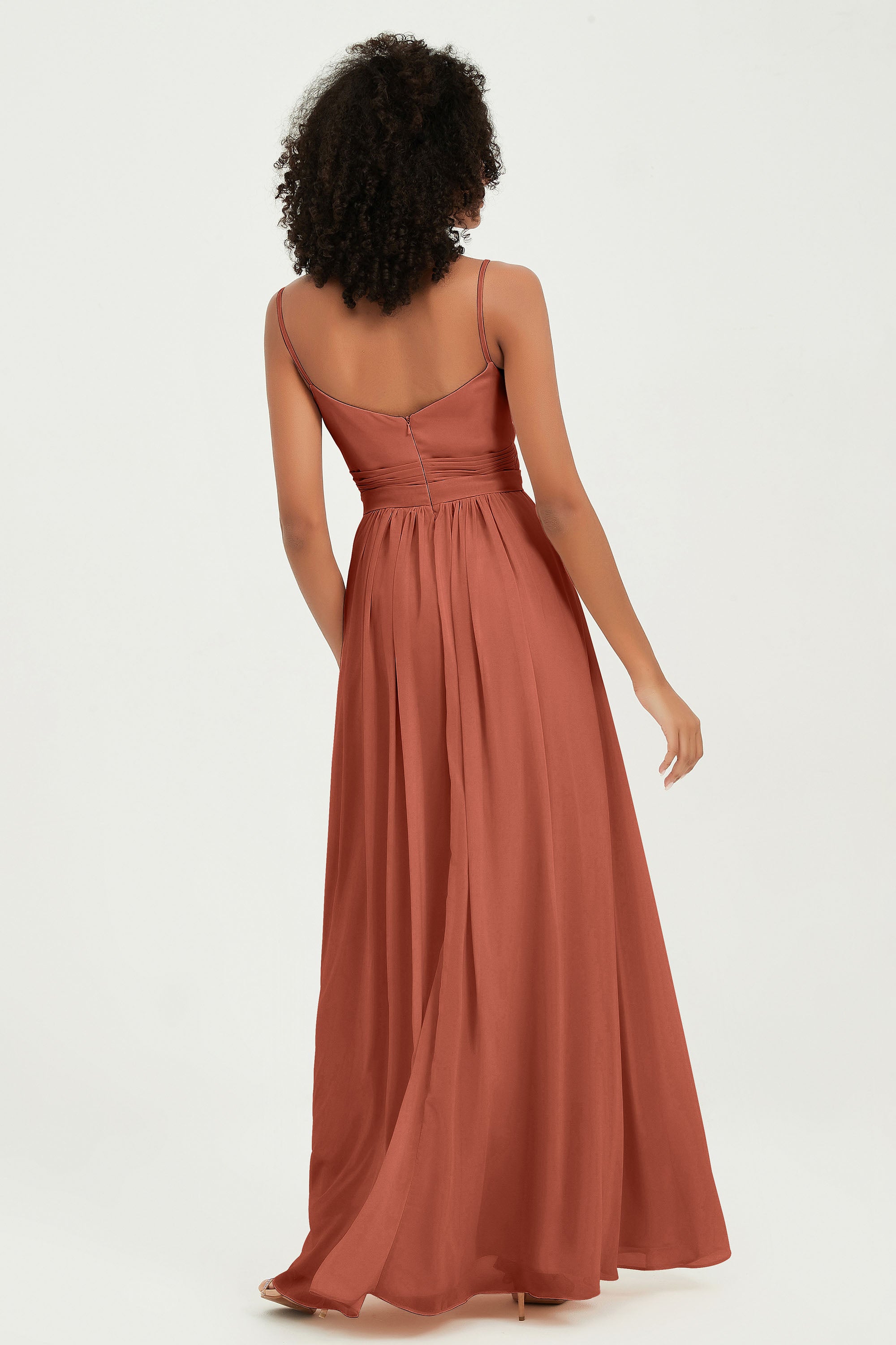 Spaghetti Straps Chiffon Bridesmaid Dresses Ruched Pleated Formal Evening Dress Gowns