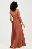 Spaghetti Straps Chiffon Bridesmaid Dresses Ruched Pleated Formal Evening Dress Gowns