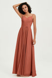 Spaghetti Straps Chiffon Bridesmaid Dresses Ruched Pleated Formal Evening Dress Gowns