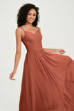 Spaghetti Straps Chiffon Bridesmaid Dresses Ruched Pleated Formal Evening Dress Gowns