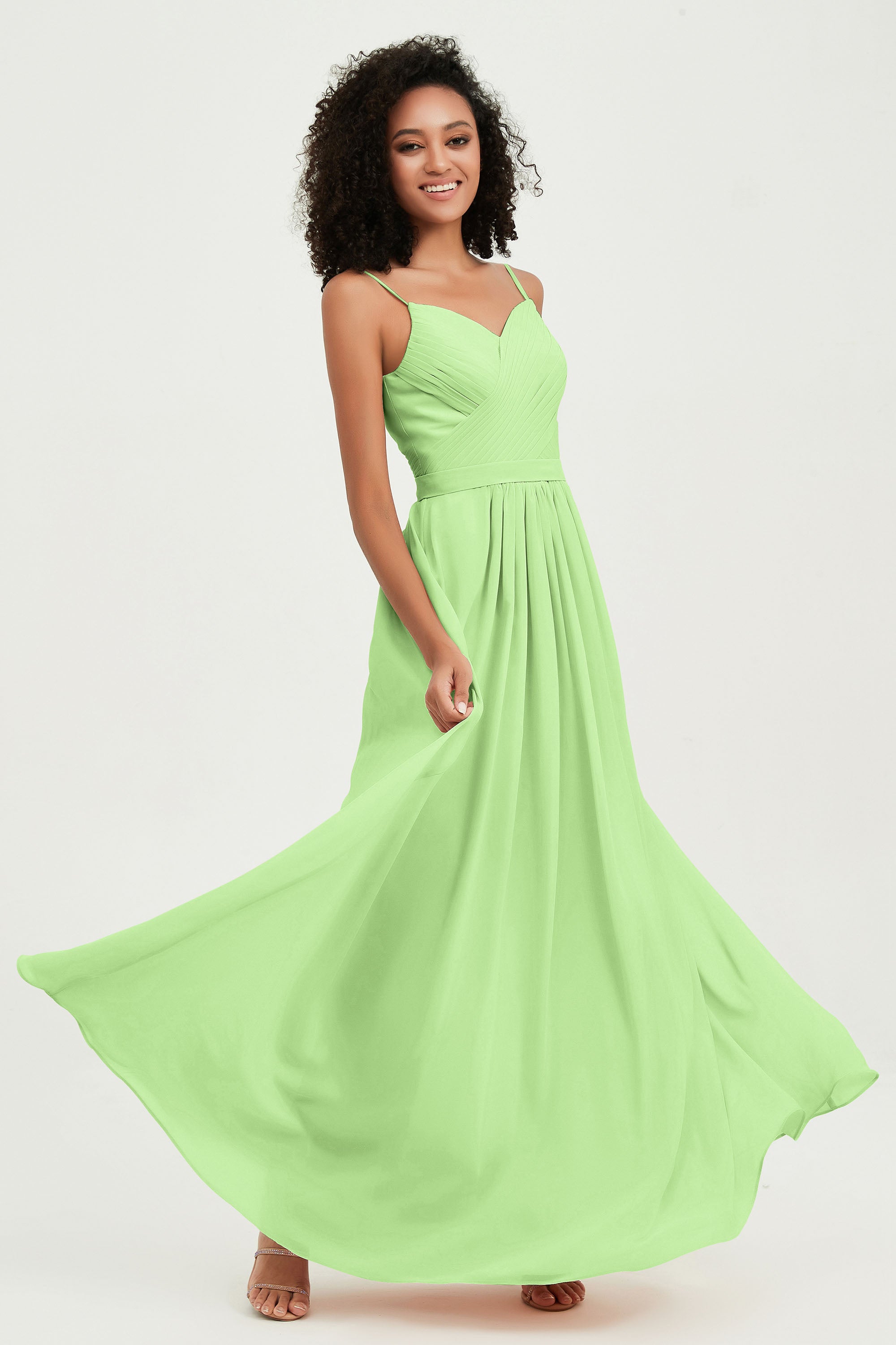 Spaghetti Straps Chiffon Bridesmaid Dresses Ruched Pleated Formal Evening Dress Gowns