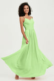 Spaghetti Straps Chiffon Bridesmaid Dresses Ruched Pleated Formal Evening Dress Gowns