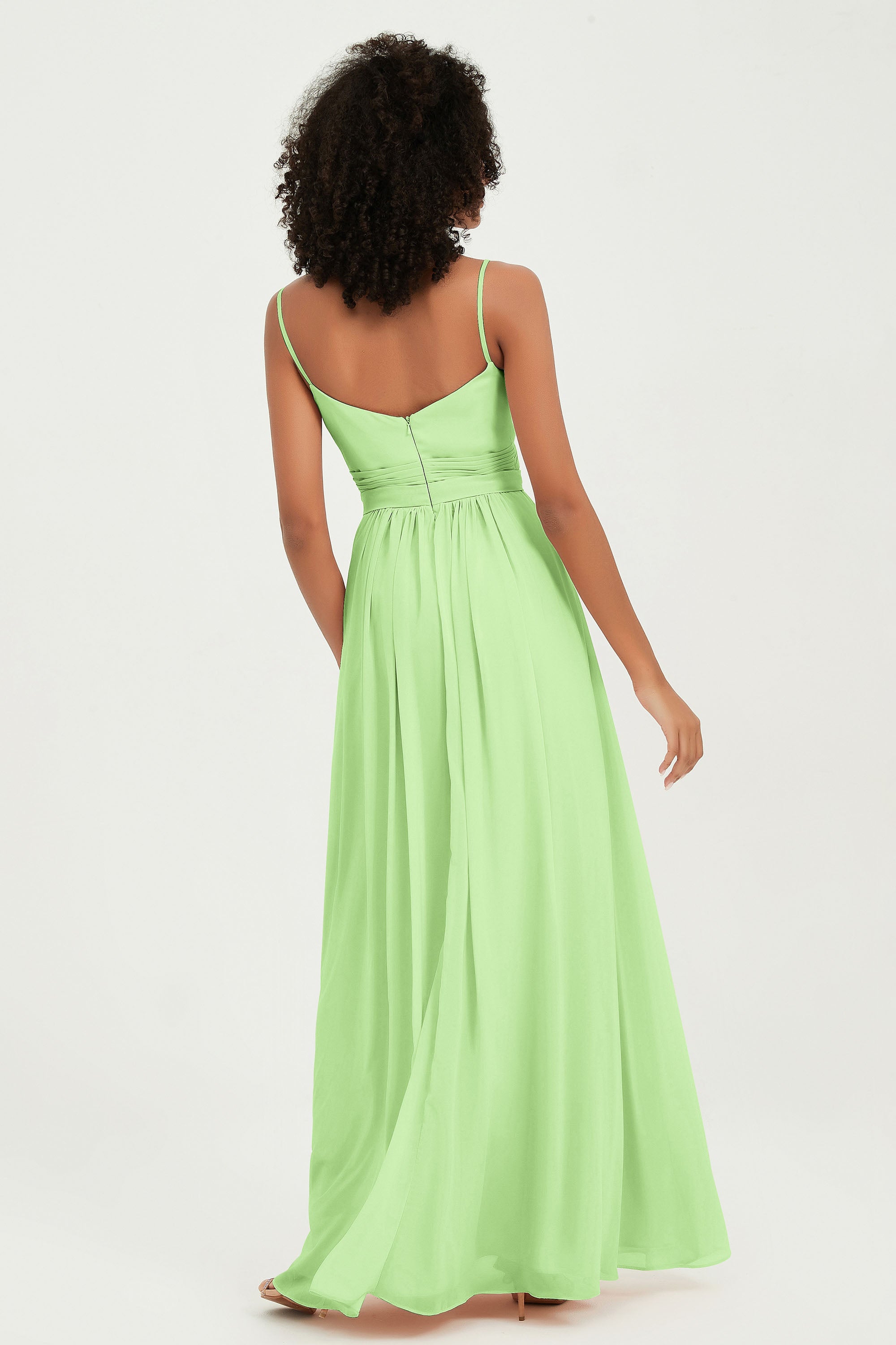 Spaghetti Straps Chiffon Bridesmaid Dresses Ruched Pleated Formal Evening Dress Gowns