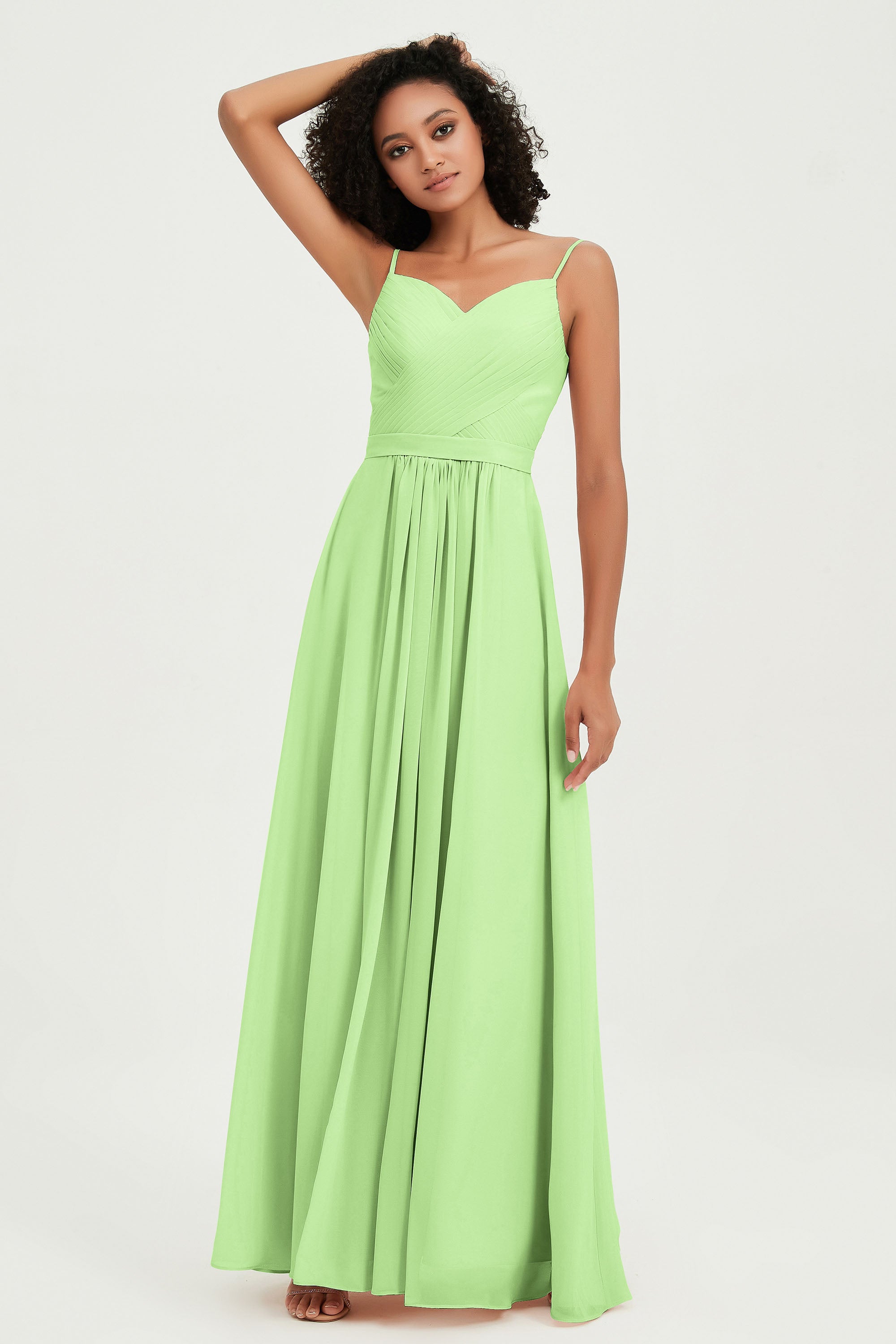 Spaghetti Straps Chiffon Bridesmaid Dresses Ruched Pleated Formal Evening Dress Gowns