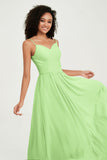 Spaghetti Straps Chiffon Bridesmaid Dresses Ruched Pleated Formal Evening Dress Gowns