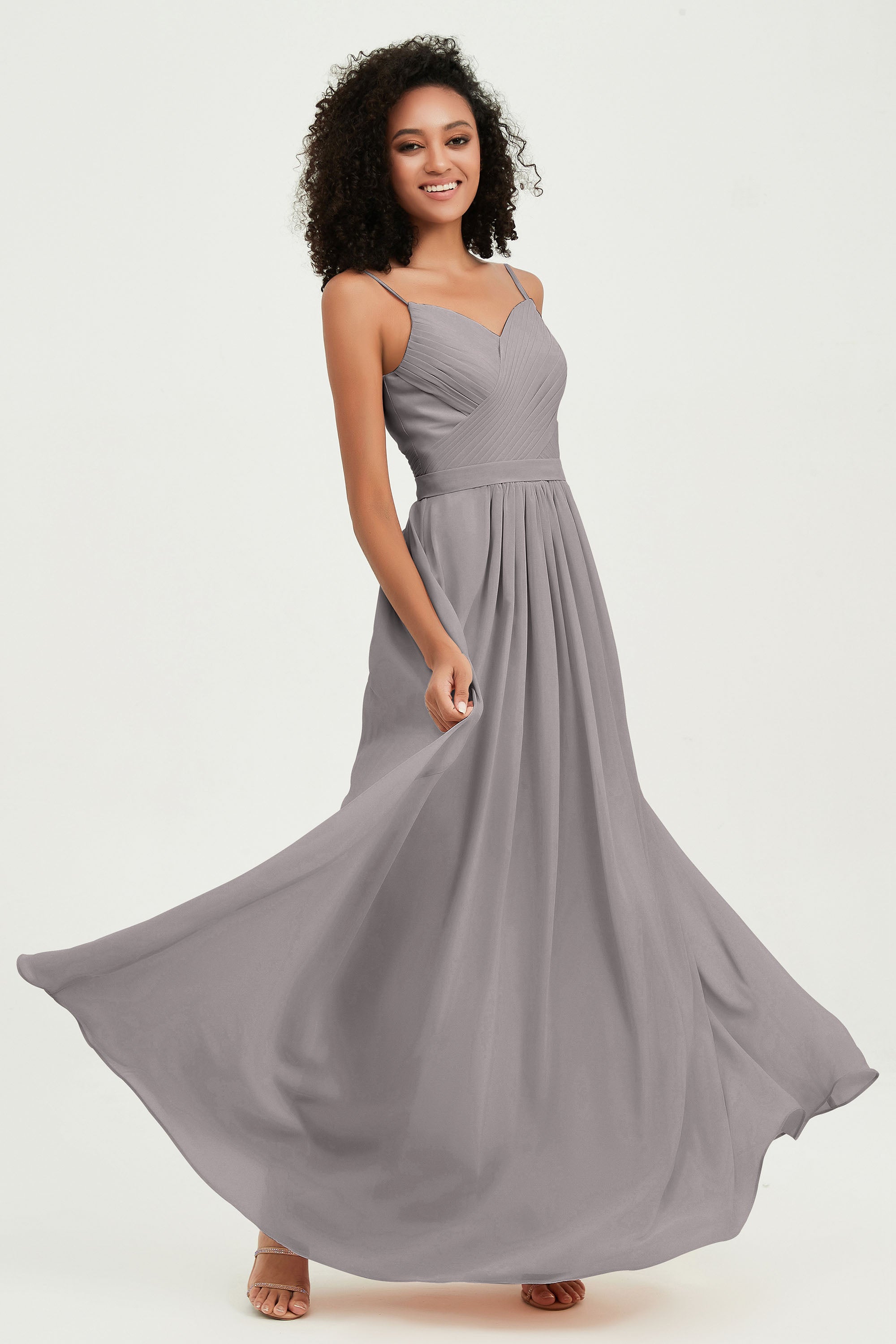 Spaghetti Straps Chiffon Bridesmaid Dresses Ruched Pleated Formal Evening Dress Gowns