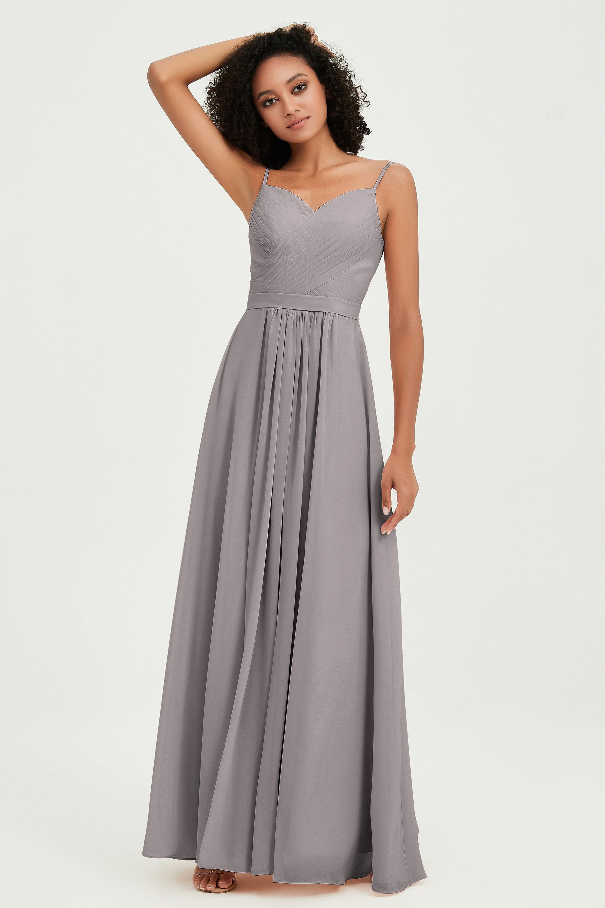 Spaghetti Straps Chiffon Bridesmaid Dresses Ruched Pleated Formal Evening Dress Gowns
