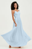 Spaghetti Straps Chiffon Bridesmaid Dresses Ruched Pleated Formal Evening Dress Gowns