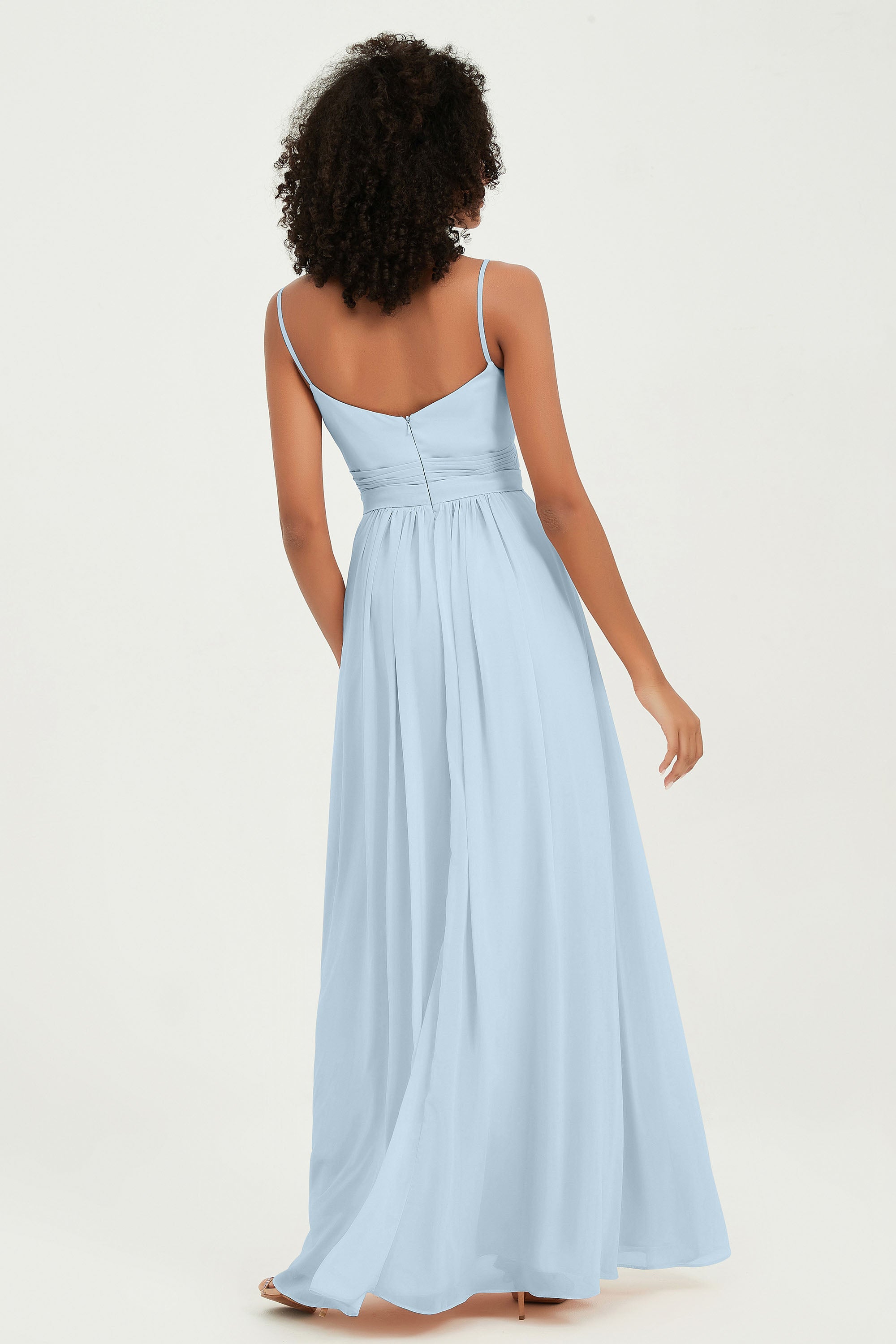 Spaghetti Straps Chiffon Bridesmaid Dresses Ruched Pleated Formal Evening Dress Gowns
