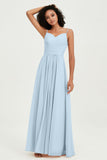Spaghetti Straps Chiffon Bridesmaid Dresses Ruched Pleated Formal Evening Dress Gowns