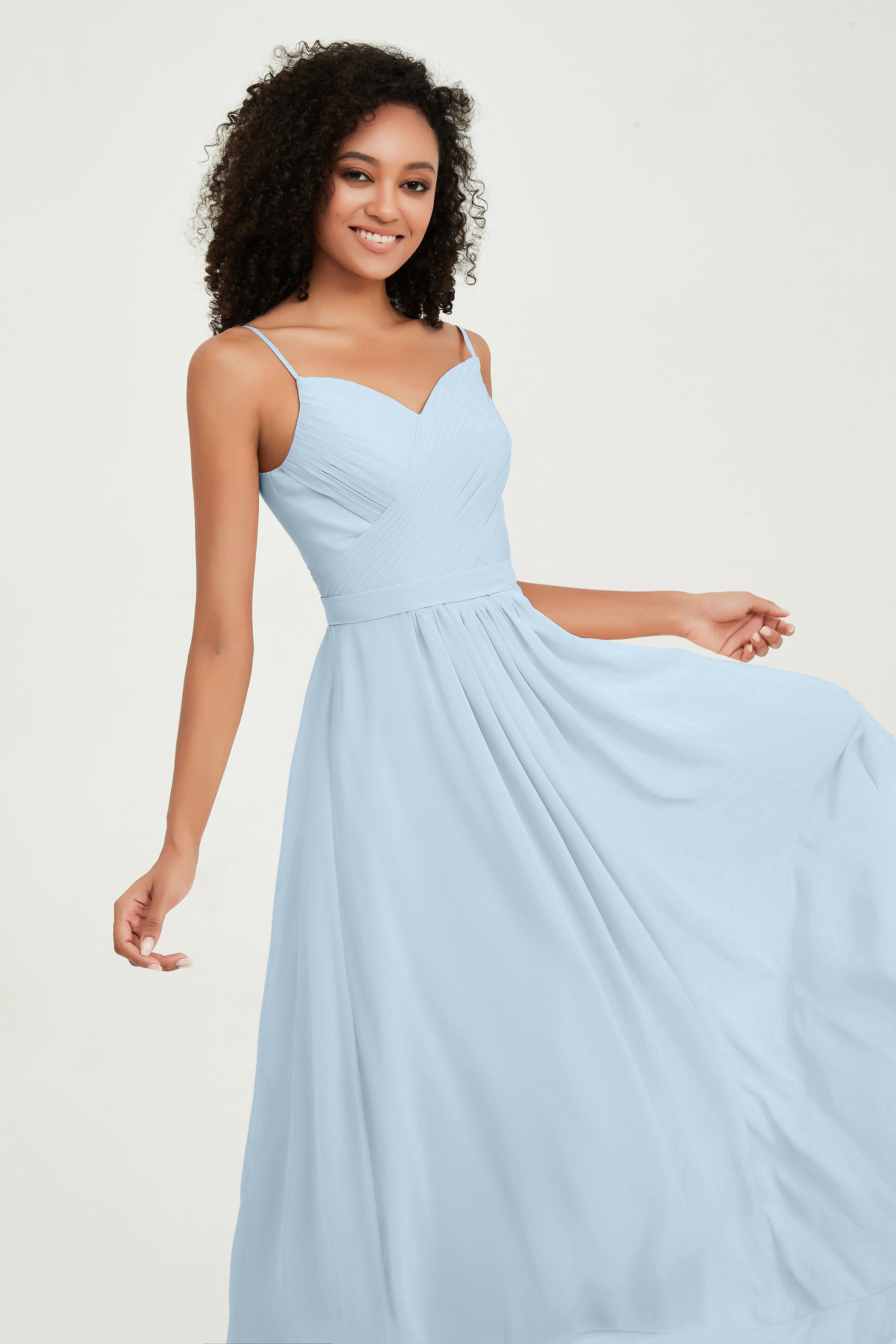 Spaghetti Straps Chiffon Bridesmaid Dresses Ruched Pleated Formal Evening Dress Gowns