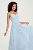Spaghetti Straps Chiffon Bridesmaid Dresses Ruched Pleated Formal Evening Dress Gowns