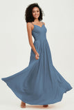 Spaghetti Straps Chiffon Bridesmaid Dresses Ruched Pleated Formal Evening Dress Gowns