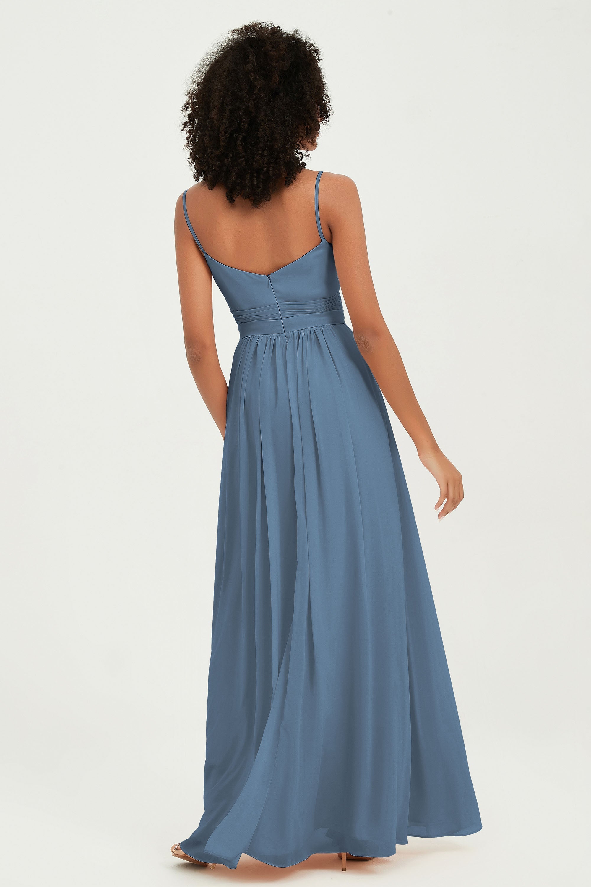 Spaghetti Straps Chiffon Bridesmaid Dresses Ruched Pleated Formal Evening Dress Gowns