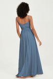 Spaghetti Straps Chiffon Bridesmaid Dresses Ruched Pleated Formal Evening Dress Gowns