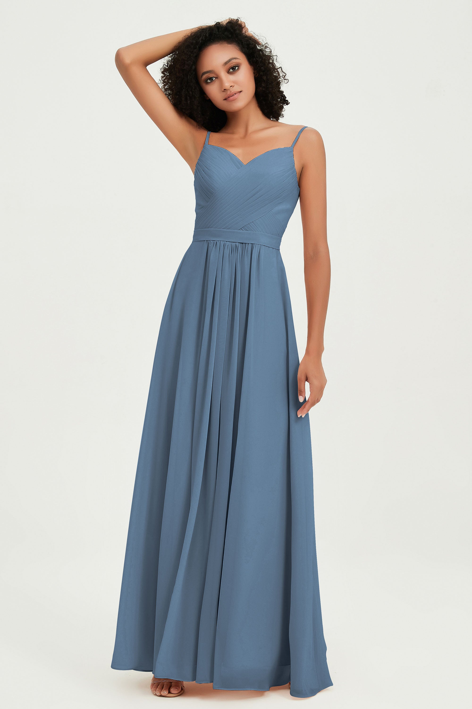 Spaghetti Straps Chiffon Bridesmaid Dresses Ruched Pleated Formal Evening Dress Gowns