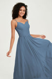 Spaghetti Straps Chiffon Bridesmaid Dresses Ruched Pleated Formal Evening Dress Gowns